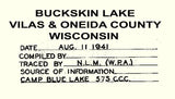 1941 Map of Buckskin Lake Vilas and Oneida County Wisconsin