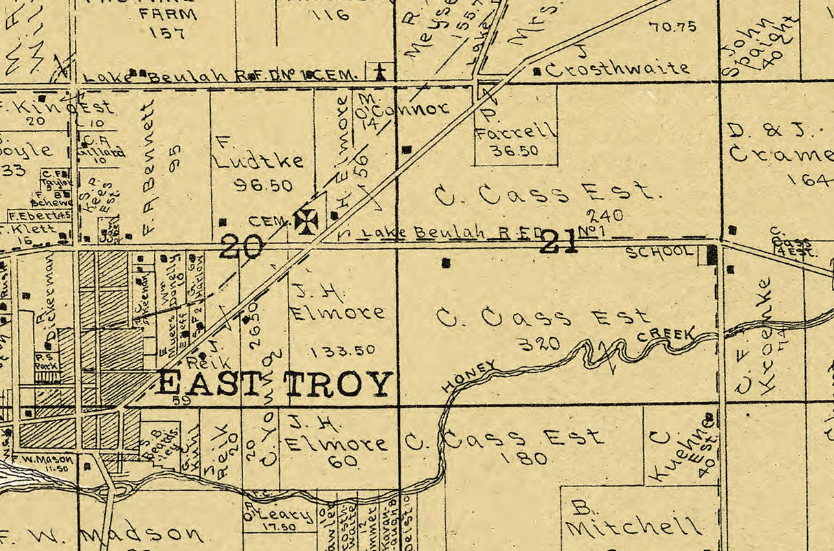1907 Map of East Troy Township Walworth County Wisconsin