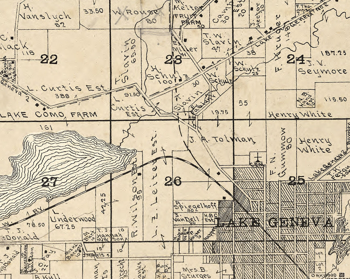 1907 Map of Geneva Township Walworth County Wisconsin