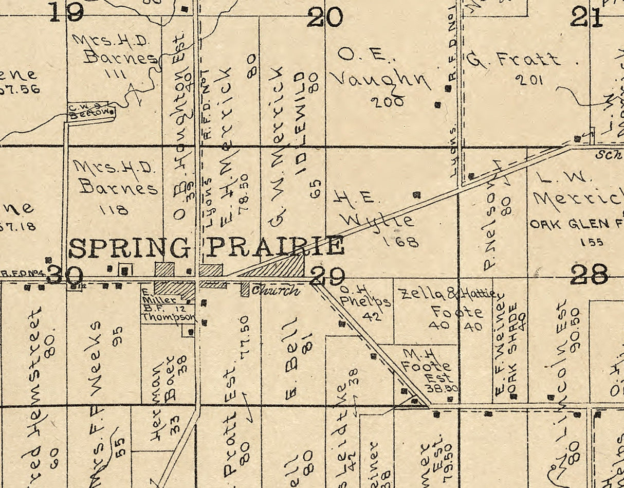 1907 Map of Spring Prairie Township Walworth County Wisconsin