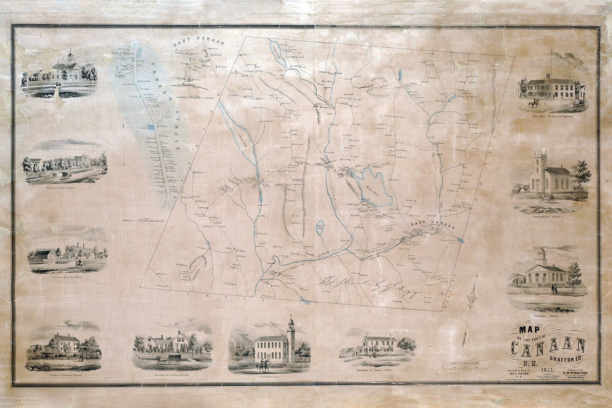 1855 Town Map of Canaan Grafton County New Hampshire