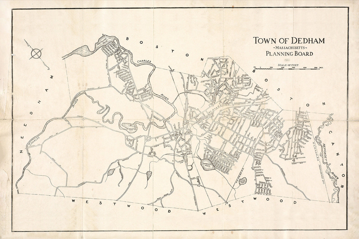 1880 Town Map of Dedham Norfolk County Massachusetts
