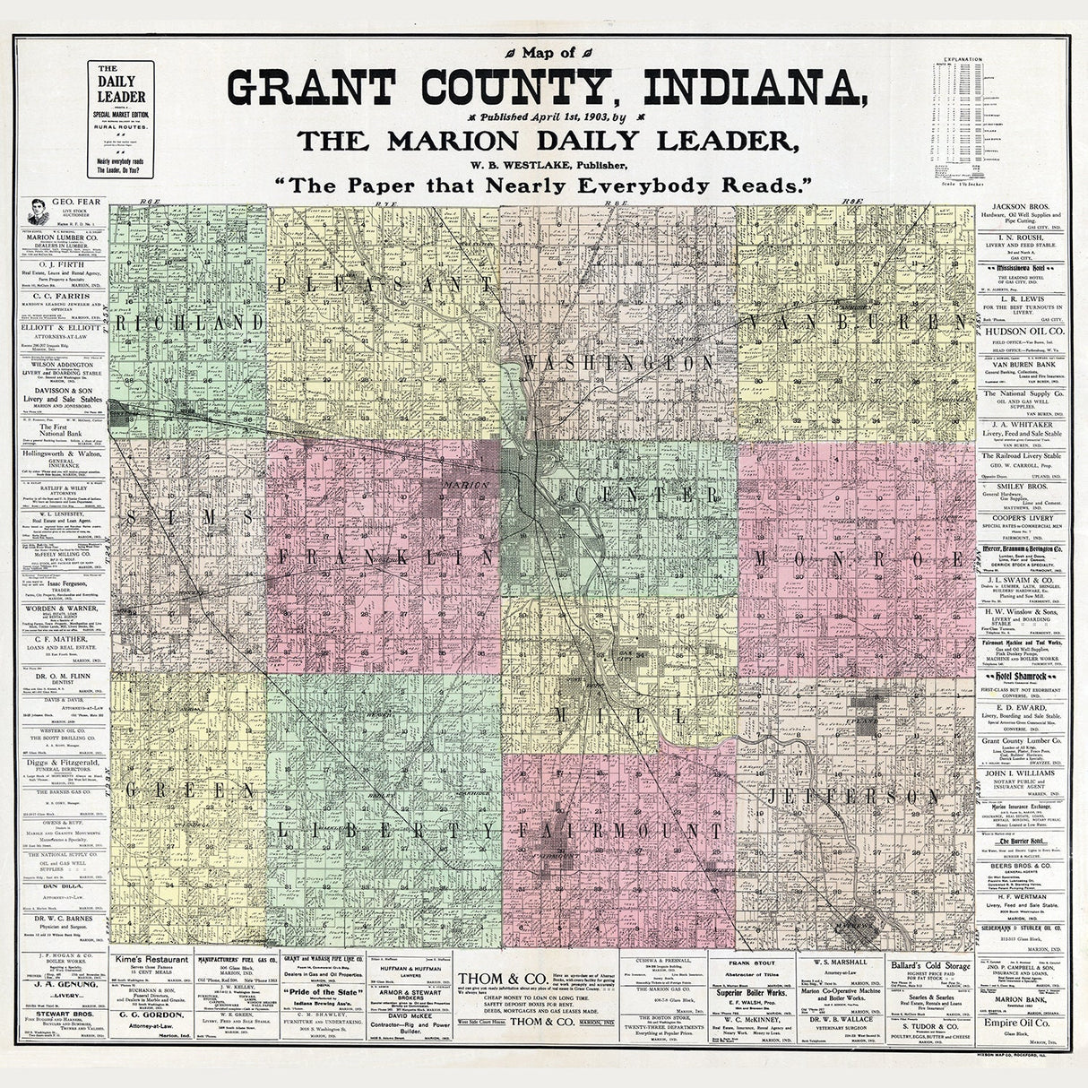 1903 Farm Line Map of Grant County Indiana