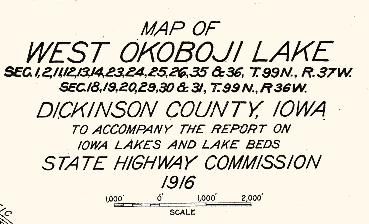 1916 Map of West Okoboji Lake Dickinson County Iowa