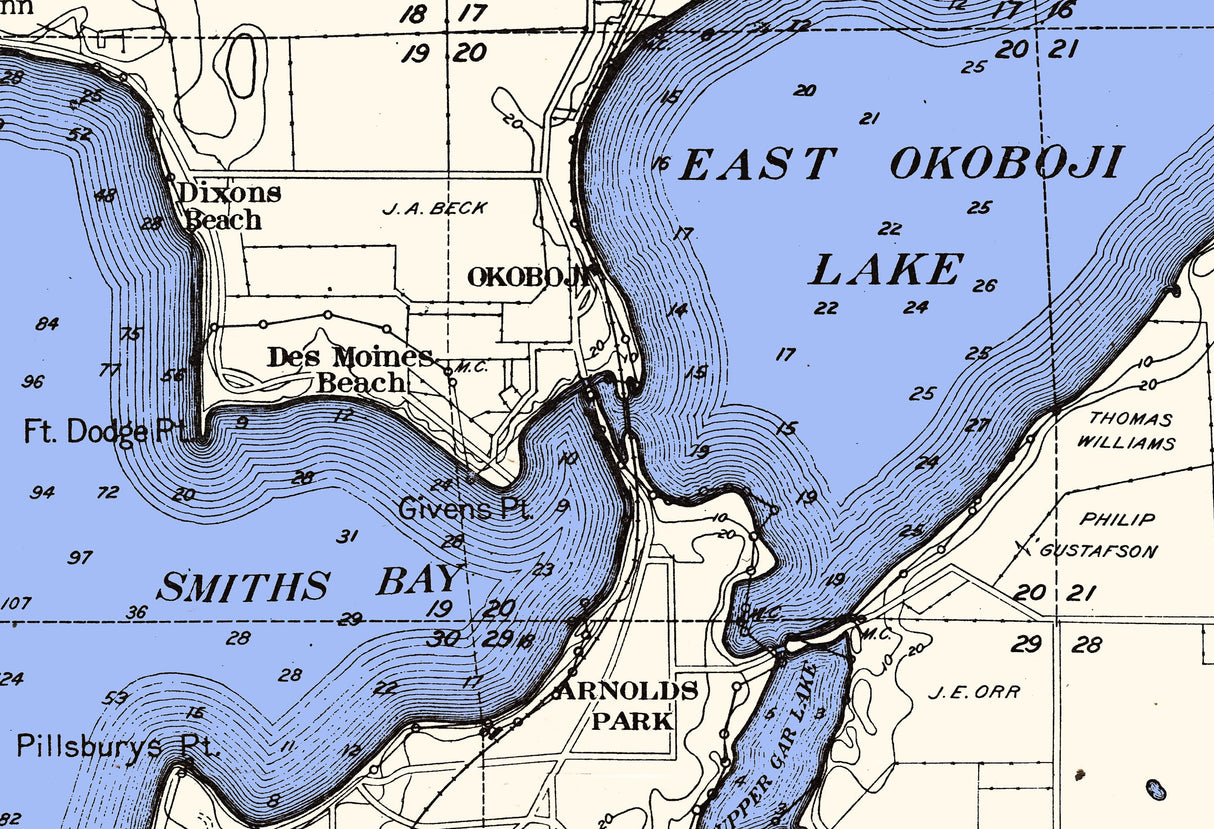 1916 Map of West Okoboji Lake Dickinson County Iowa