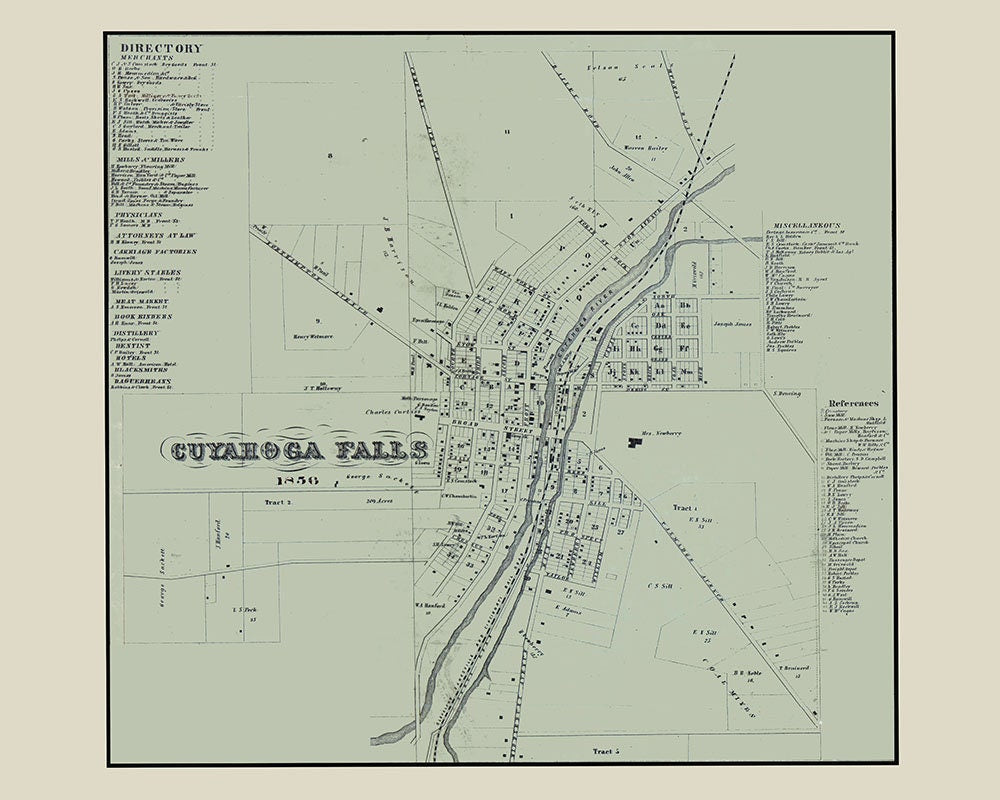 1856 Town Map of Cuyahoga Falls Summit County Ohio