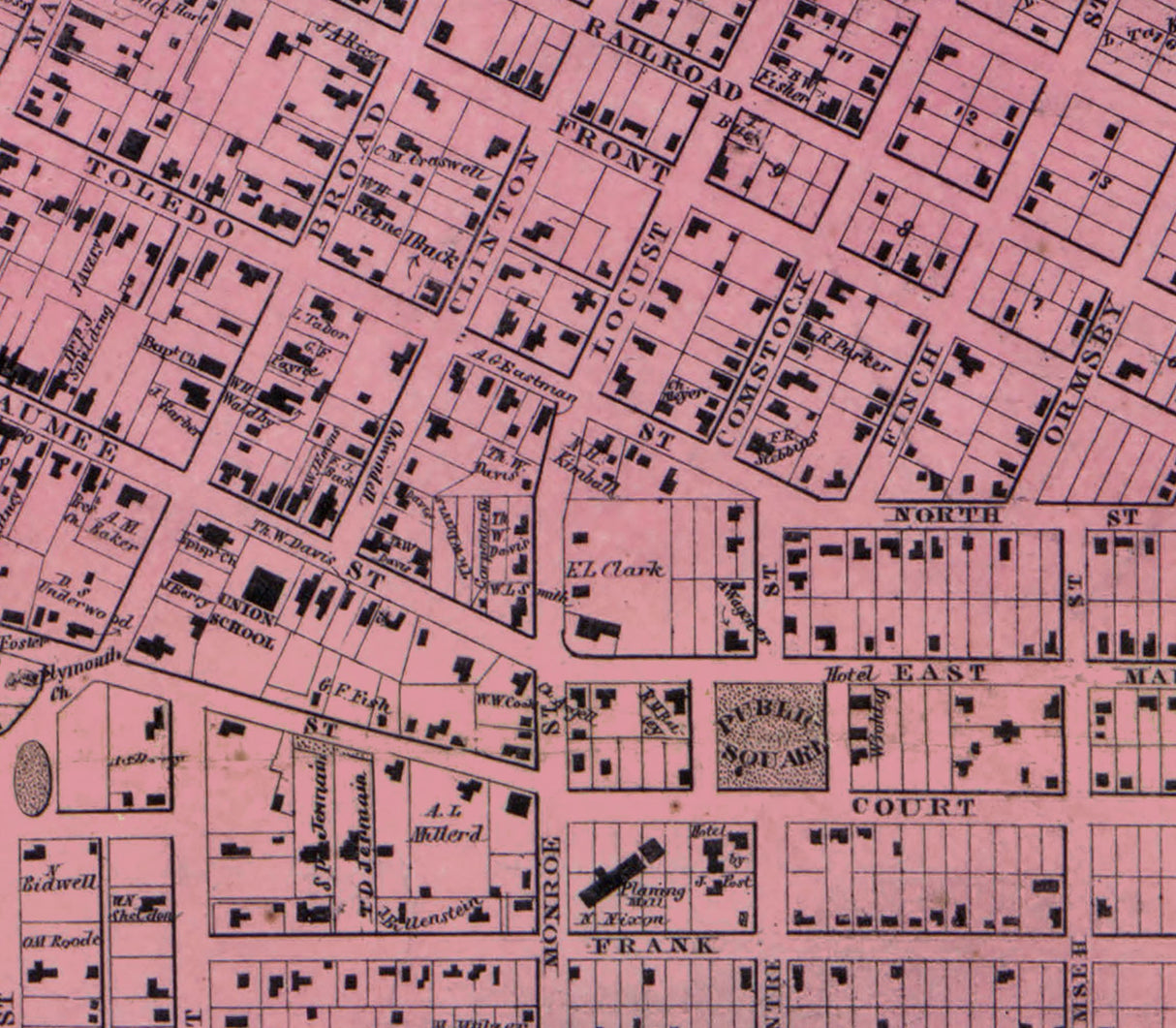 1857 Town Map of Adrian Lenawee County Michigan