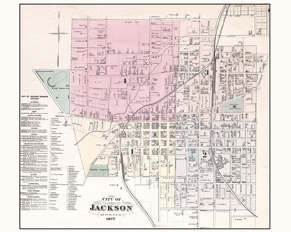 1877 Town Map of Jackson Madison County Tennessee