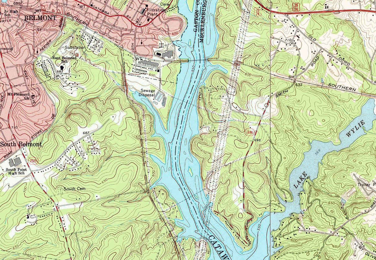 1973 Map of Lake Wylie South Carolina