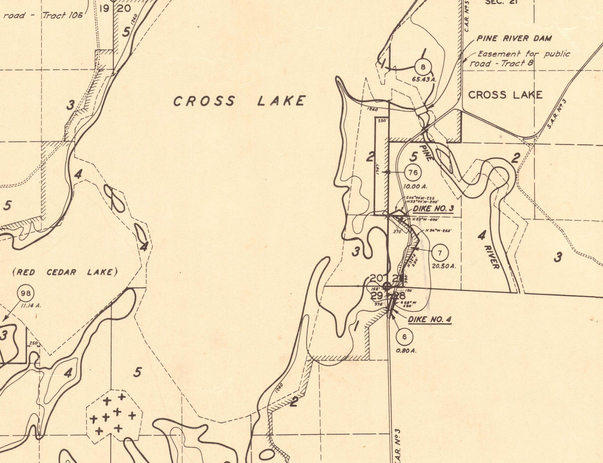 Early 1900s Map of Whitefish Lake Chain Crow Wing County Minnesota