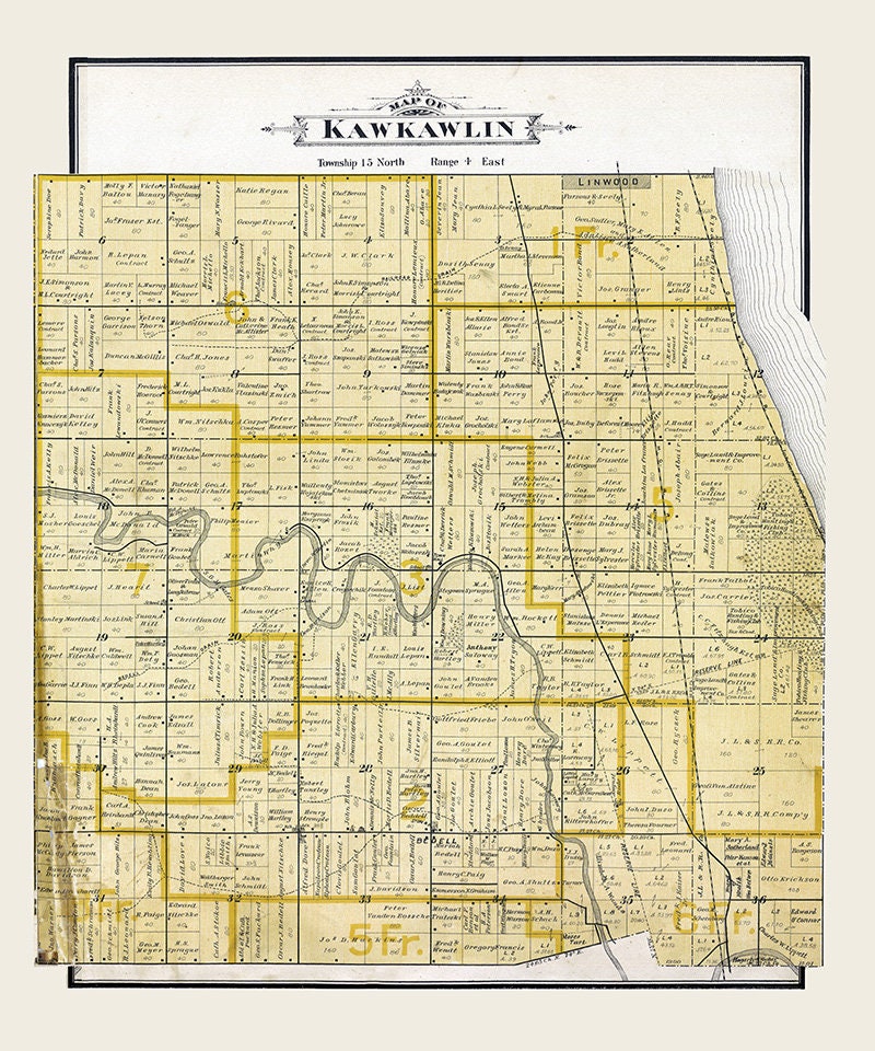 1896 Map of Kawkawlin Township Bay County Michigan