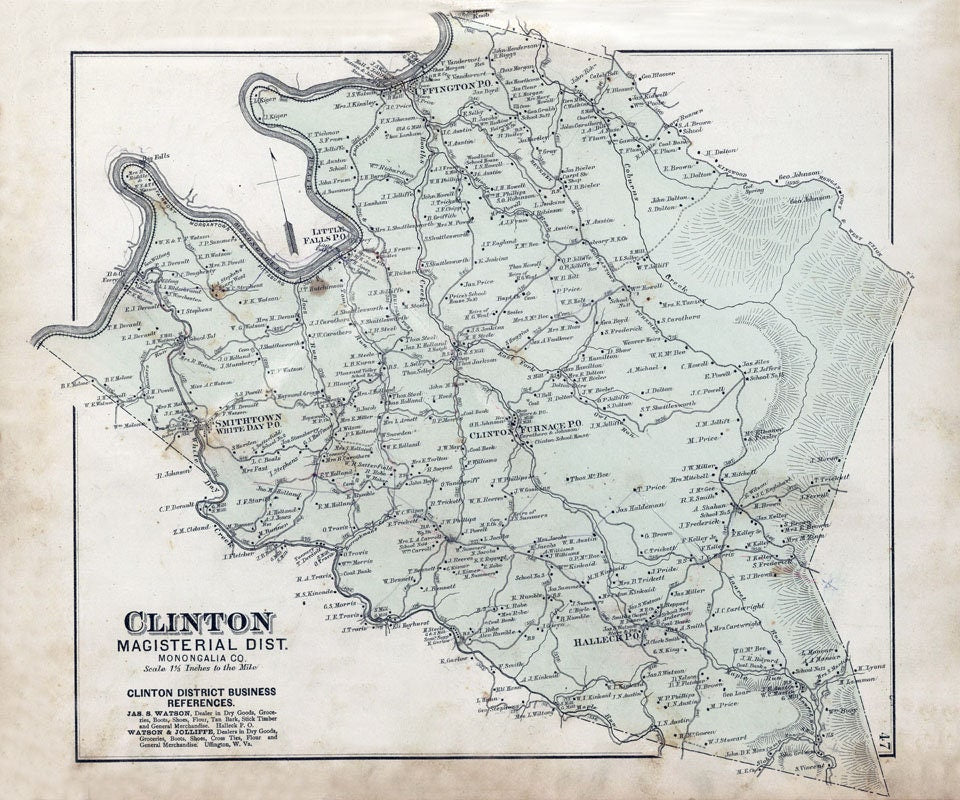 1886 Map of Clinton Township Monongalia County West Virginia