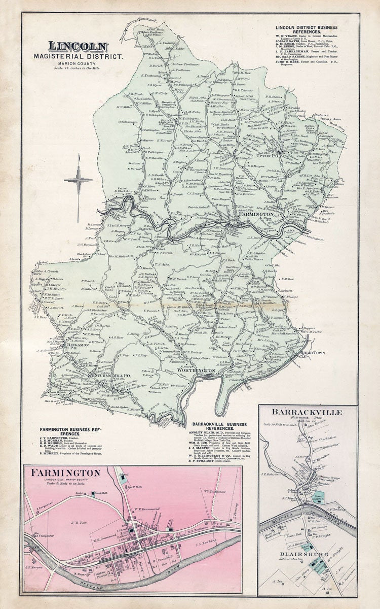 1886 Map of Lincoln Township Marion County West Virginia