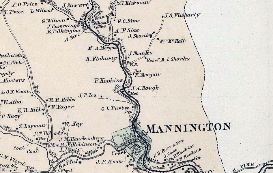 1886 Map of Mannington Township Marion County West Virginia