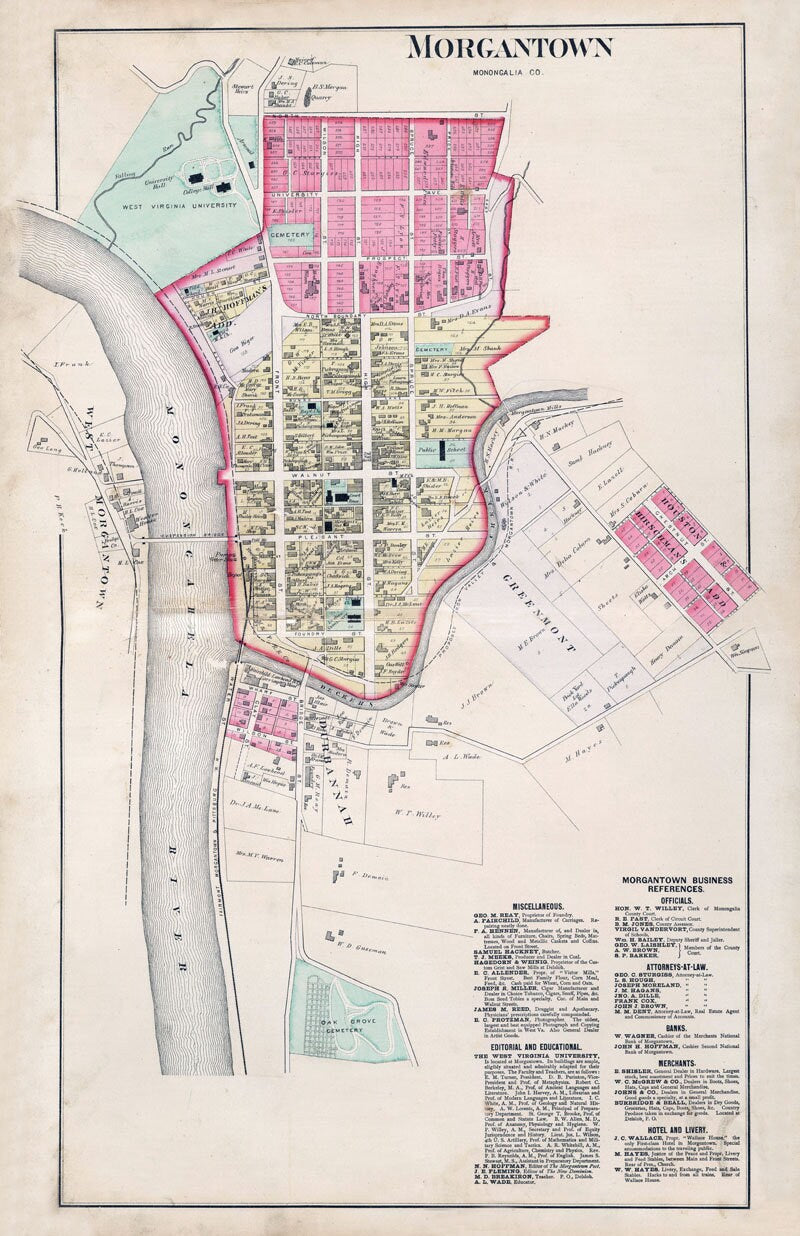 1886 Map of Morgantown West Virginia