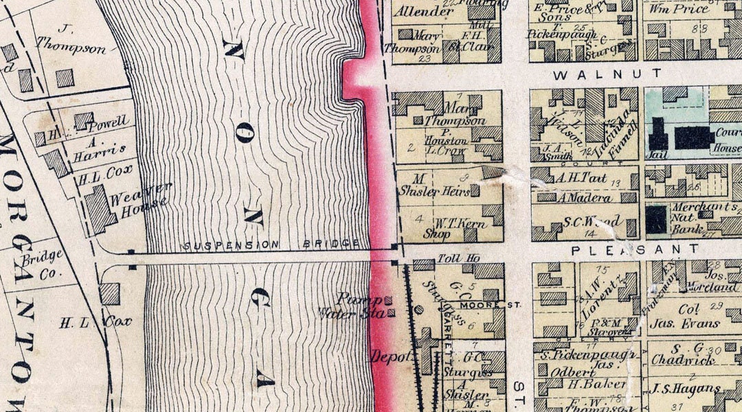 1886 Map of Morgantown West Virginia