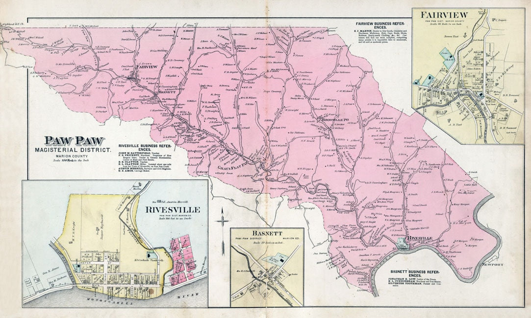 1886 Map of Paw Paw Township Marion County West Virginia