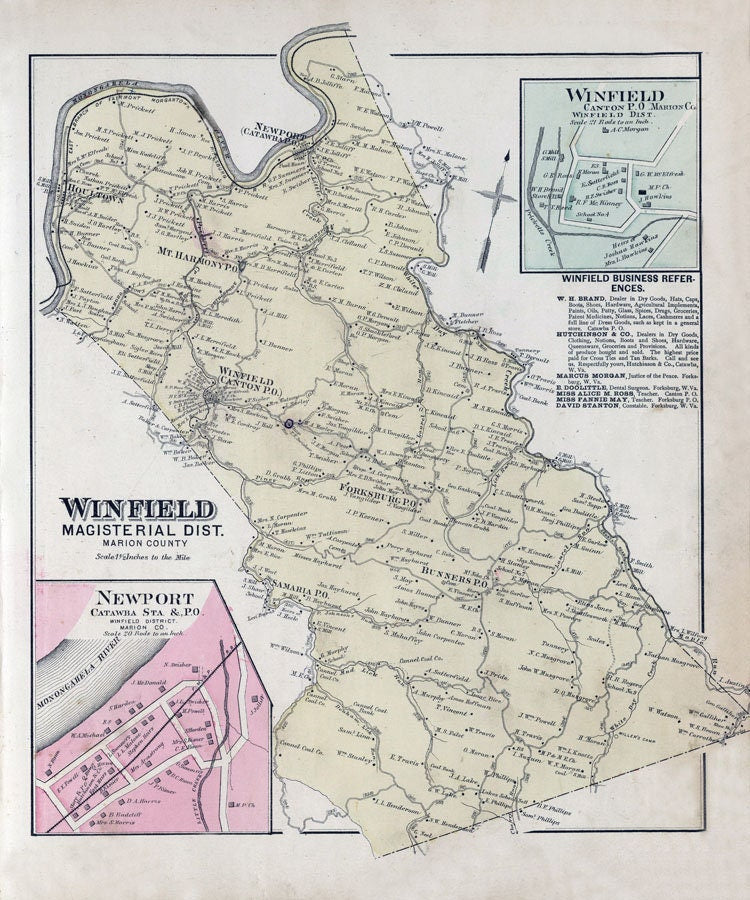 1886 Map of Winfield Township Marion County West Virginia