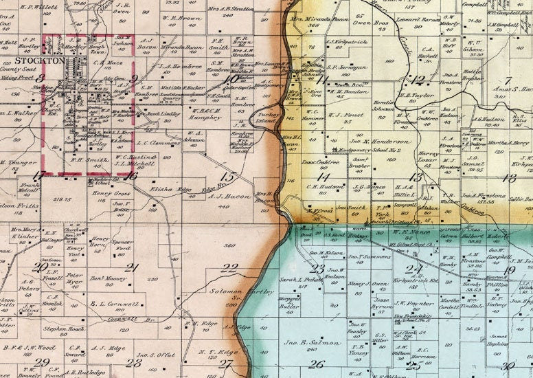 1897 Farm Line Map of Cedar County Missouri Stockton