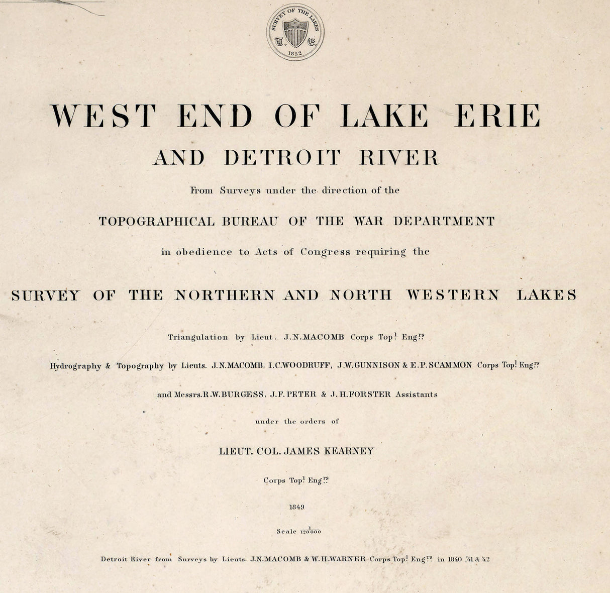 1852 Nautical Chart Map of West End Lake Erie and Detroit River