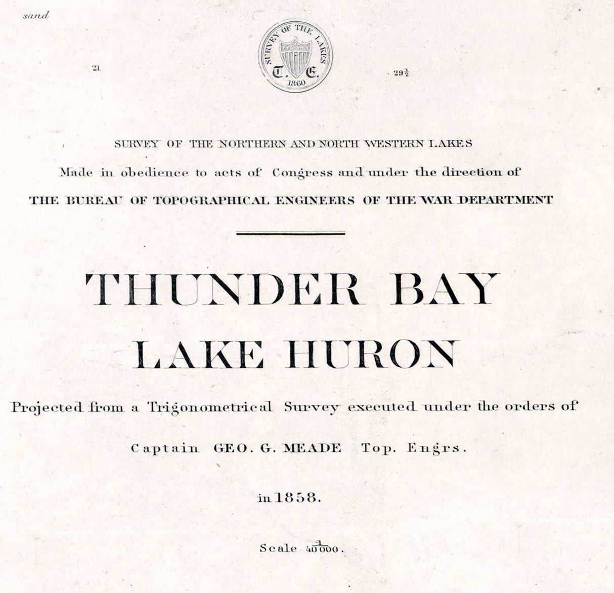 1858 Nautical Chart Map of Thunder Bay Lake Huron