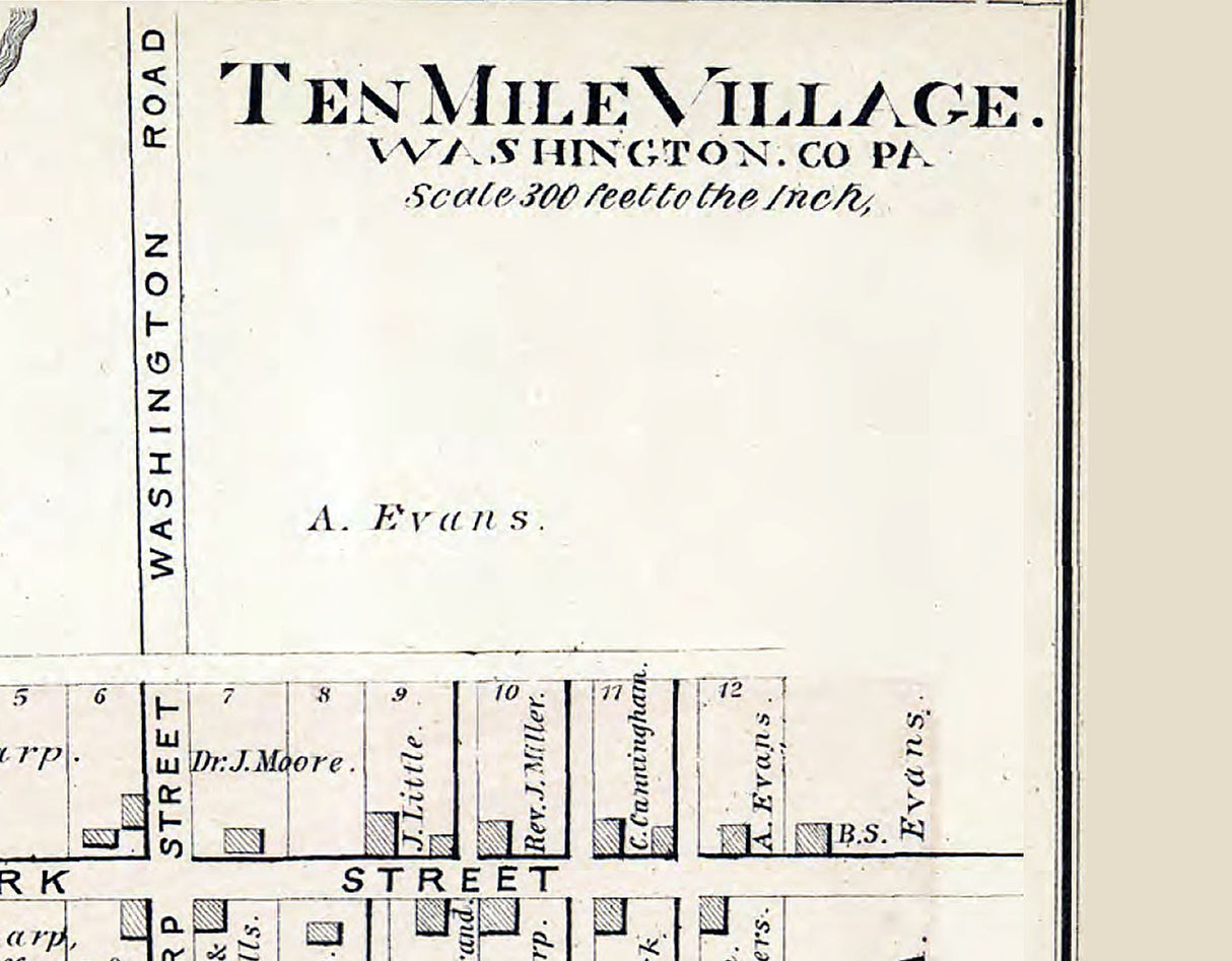 1876 Map of California Washington County PA Ten Mile Village