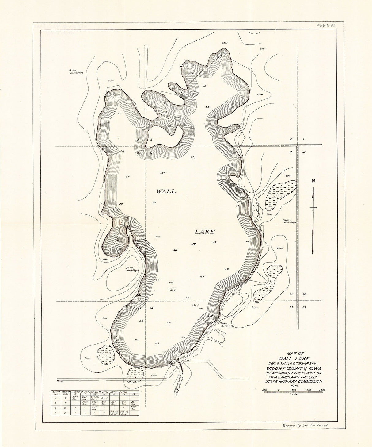 1916 Map of Wall Lake Wright County Iowa