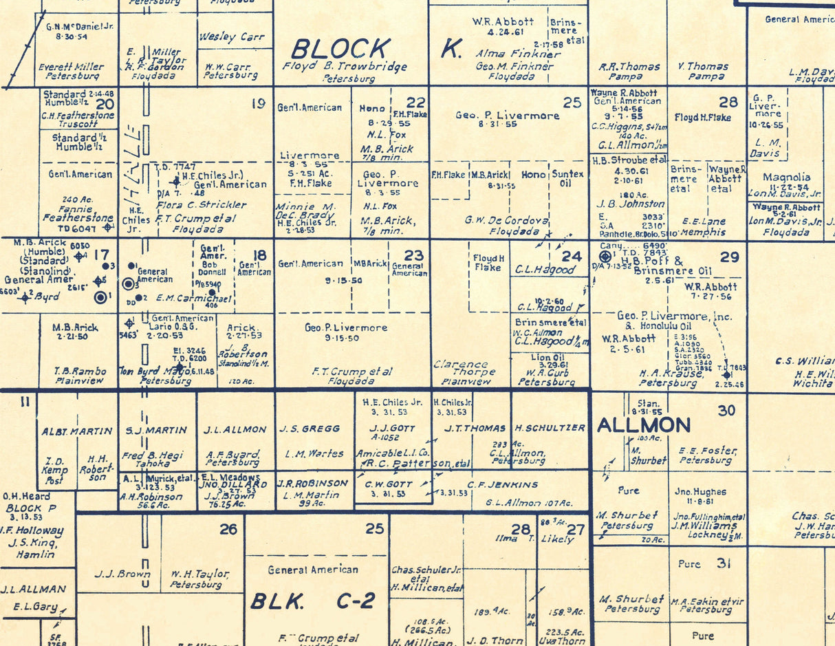 1962 Oil and Gas Well Farm Line Map of Floyd County Texas