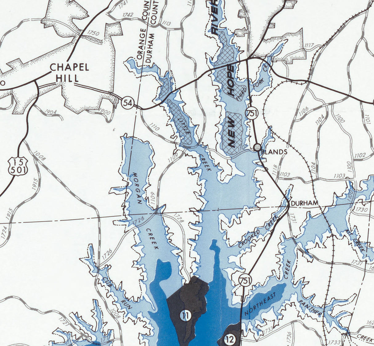 1983 Map of B Everett Jordan Dam and Lake North Carolina