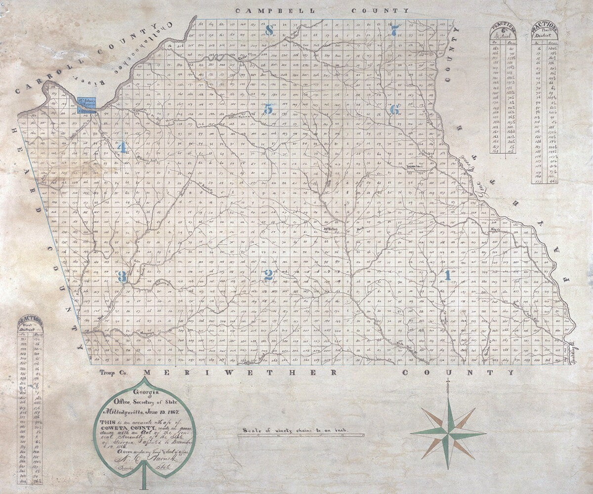 1867 Map of Coweta County Georgia