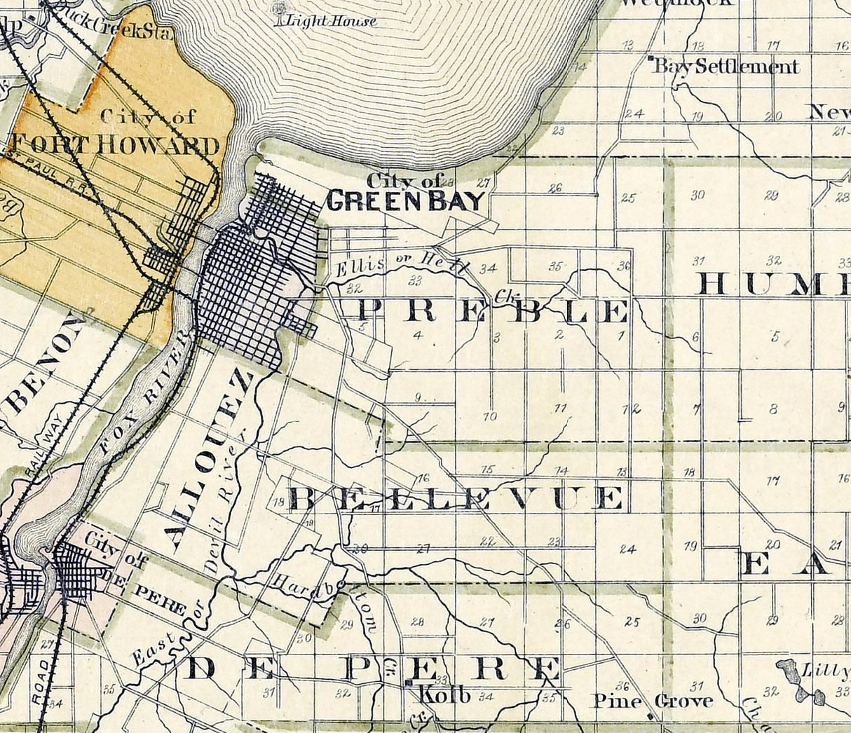 1889 Map of Brown County Wisconsin