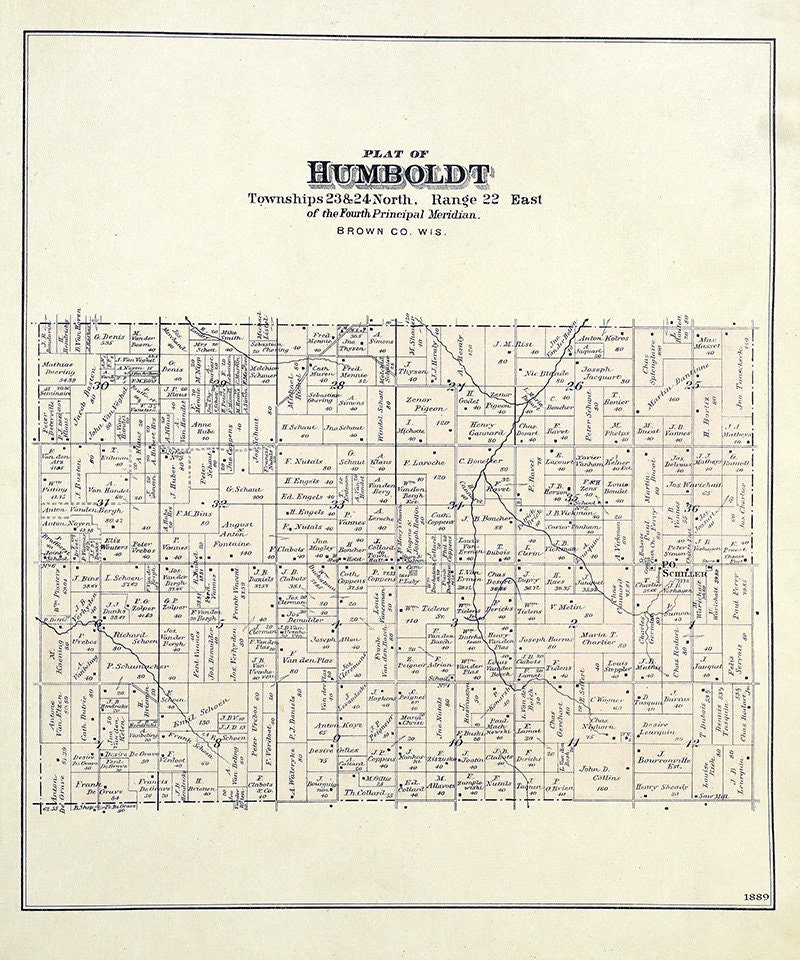 1889 Map of Humboldt Township Brown County Wisconsin