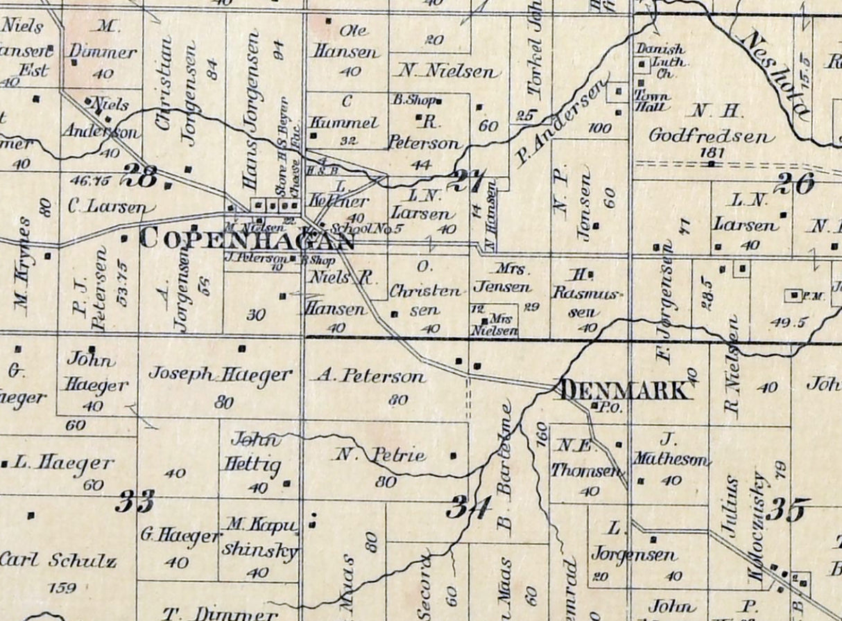 1889 Map of New Denmark Township Brown County Wisconsin