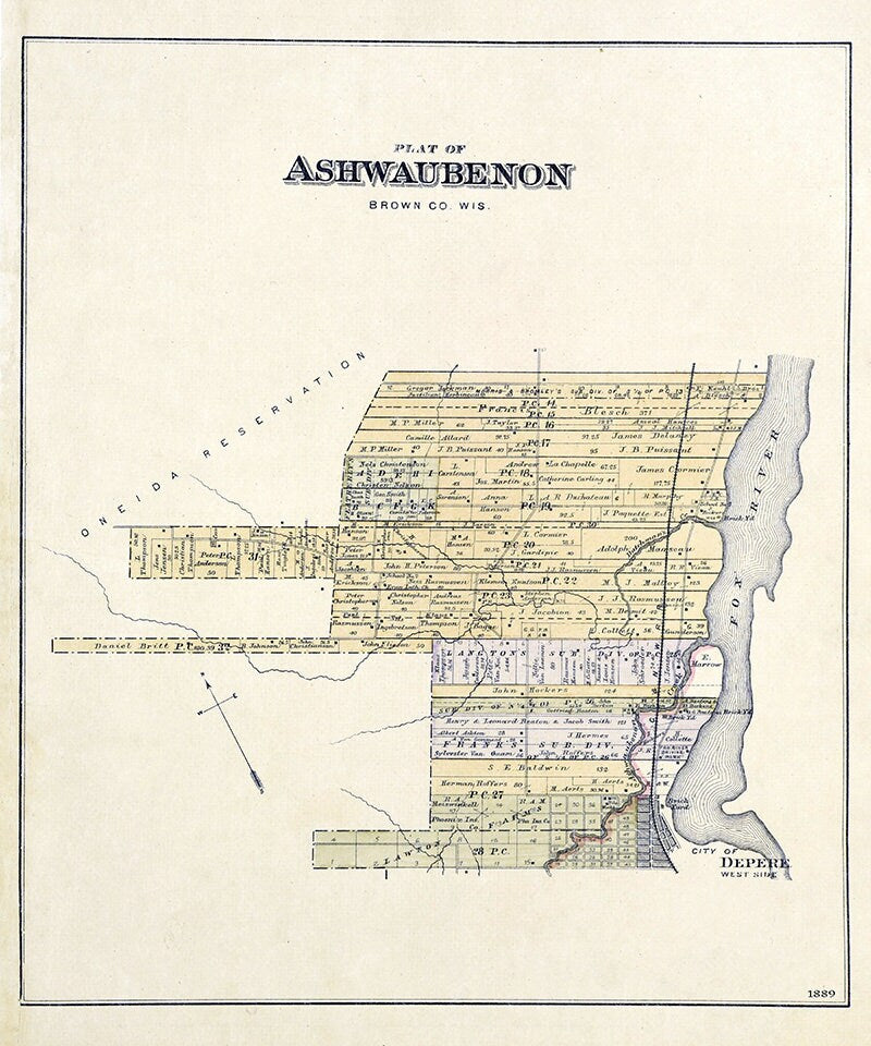 1889 Town Map of Ashwaubenon Brown County Wisconsin