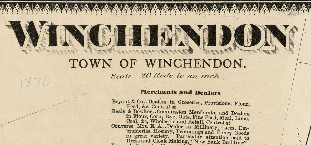 1870 Town Map of Winchendon Worcester County Massachusetts