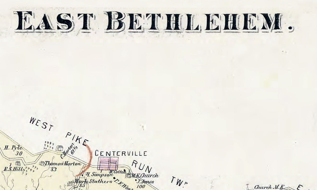 1876 Map of East Bethlehem Township Washington County Pa