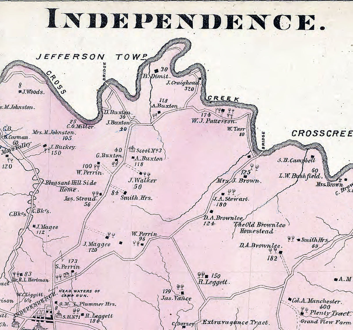 1876 Map of Independence Township Washington County PA Centerville Jewettville