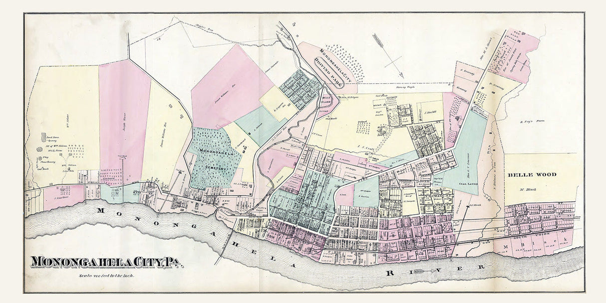 1876 Map of Monongahela City Washington County Pa