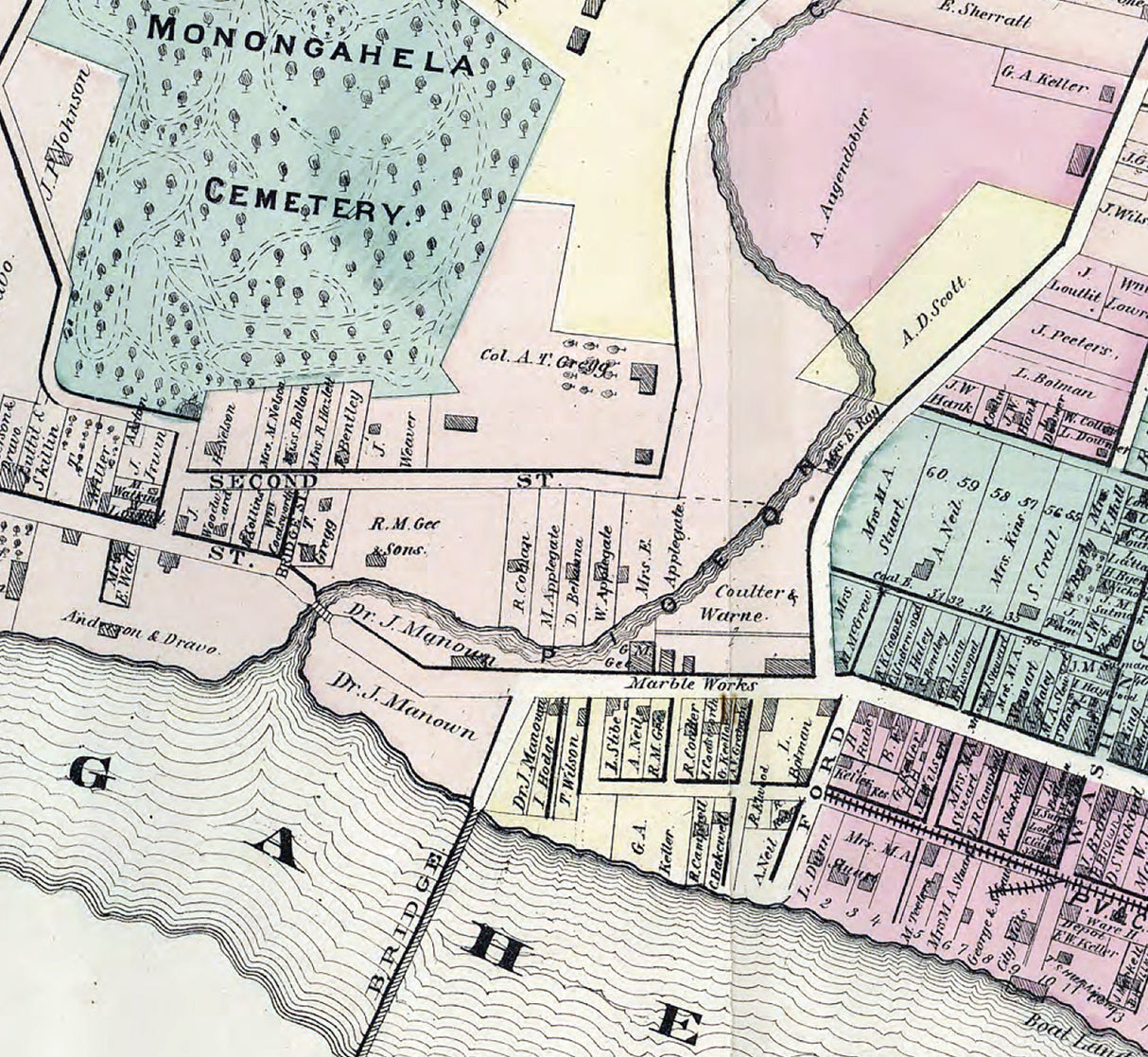 1876 Map of Monongahela City Washington County Pa