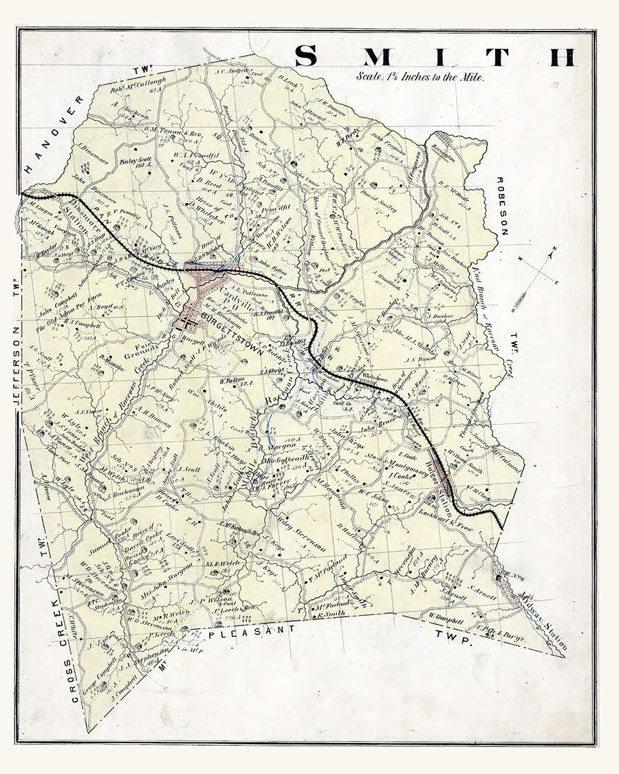 1876 Map of Smith Township Washington County Pa