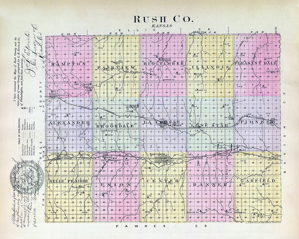 1887 Map of Rush County Kansas