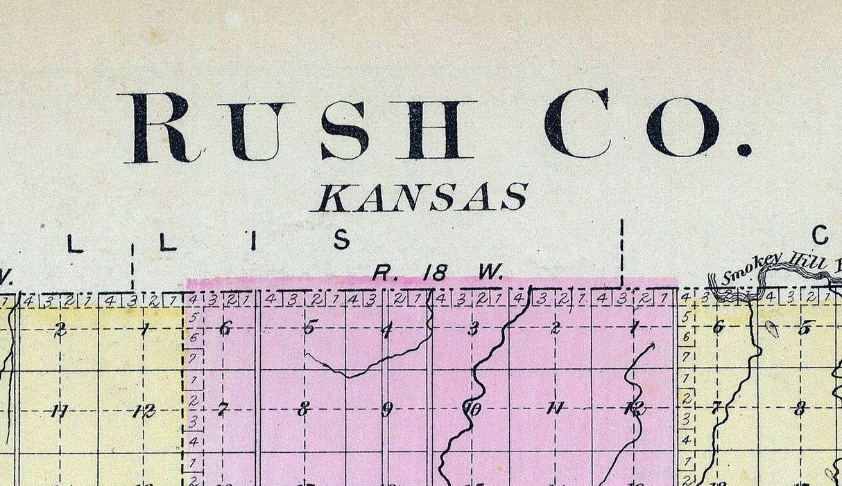 1887 Map of Rush County Kansas
