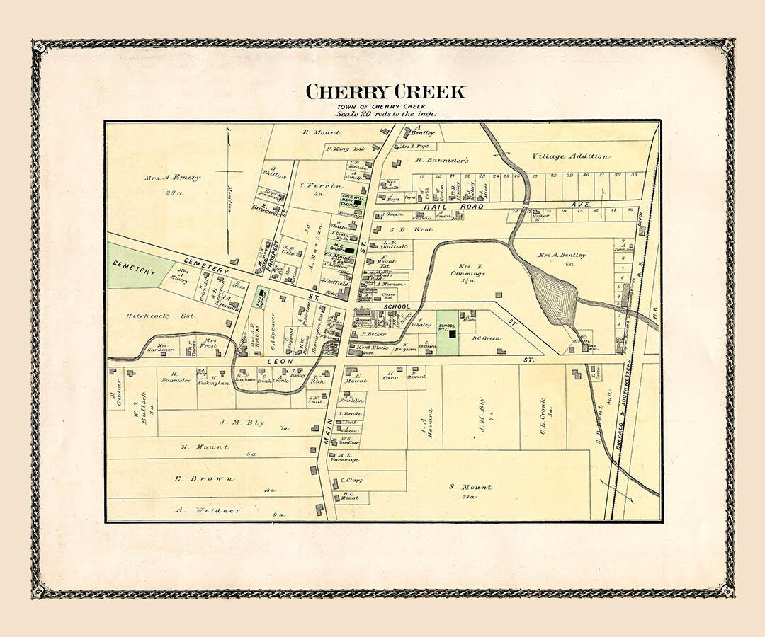 1881 Map of Cherry Creek Chautauqua County New York
