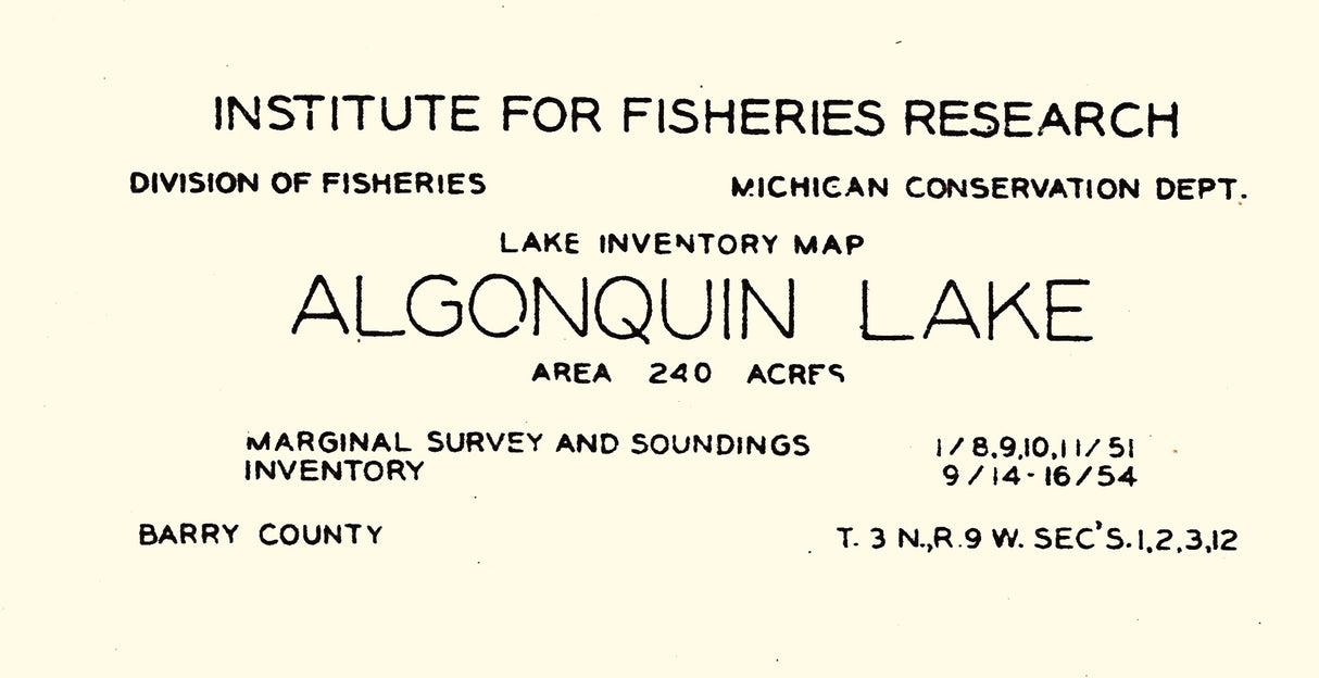 1951 Map of Algonquin Lake Barry County Michigan