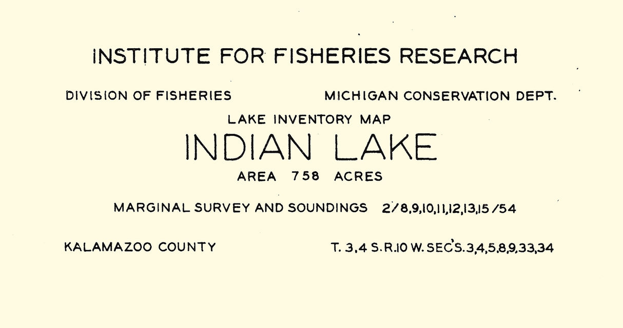 1954 Map of Indian Lake Kalamazoo County Michigan