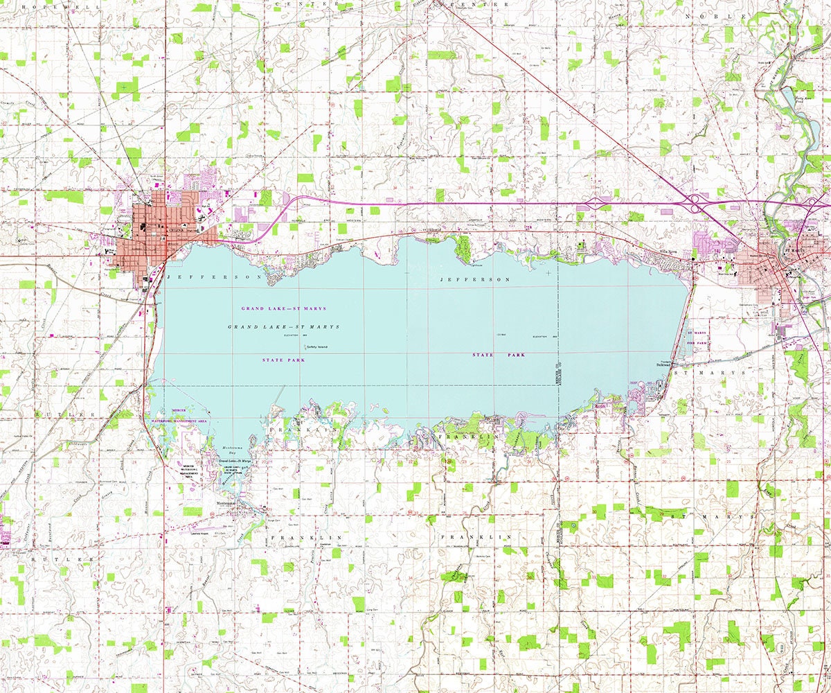 1960 Map of Grand Lake Ohio Celina St Marys