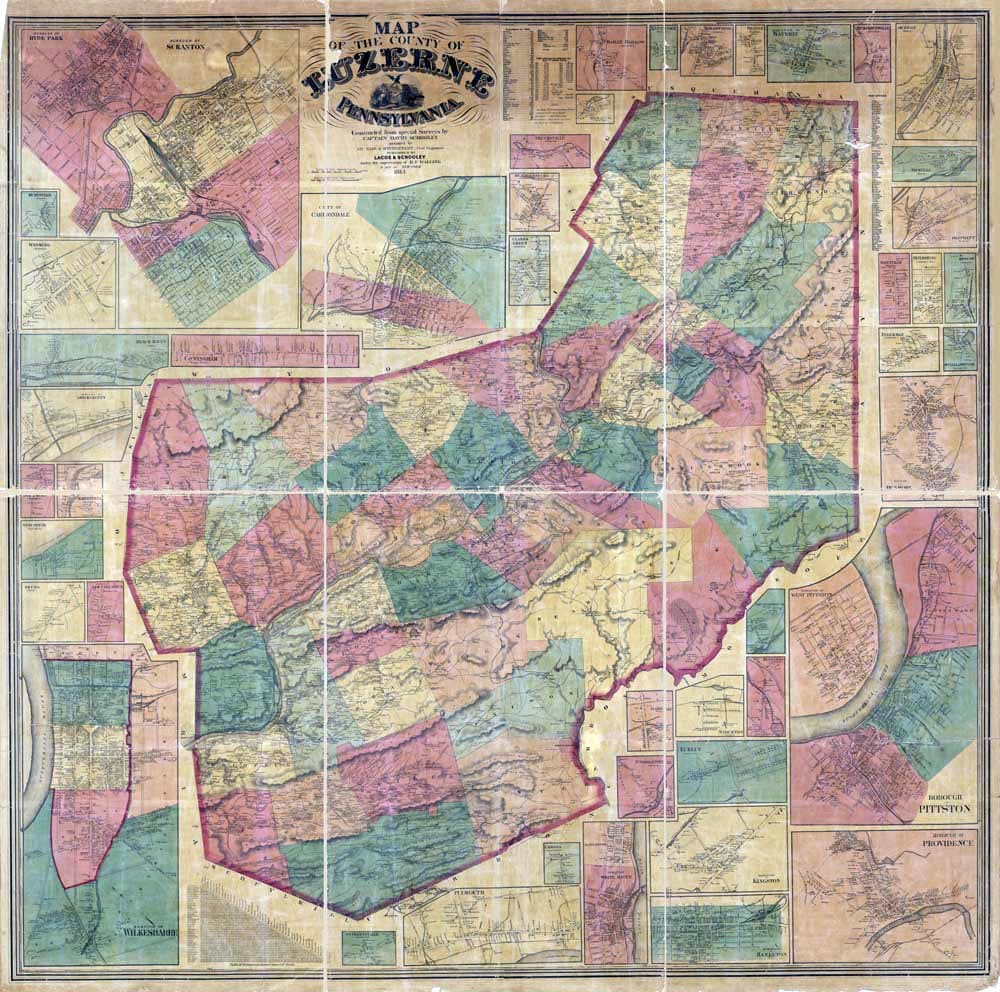 1864 Map of Luzerne County PA Scranton