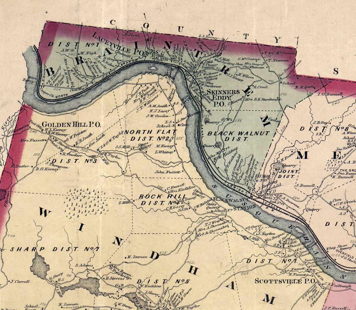1869 Map of Wyoming County Pa from actual surveys