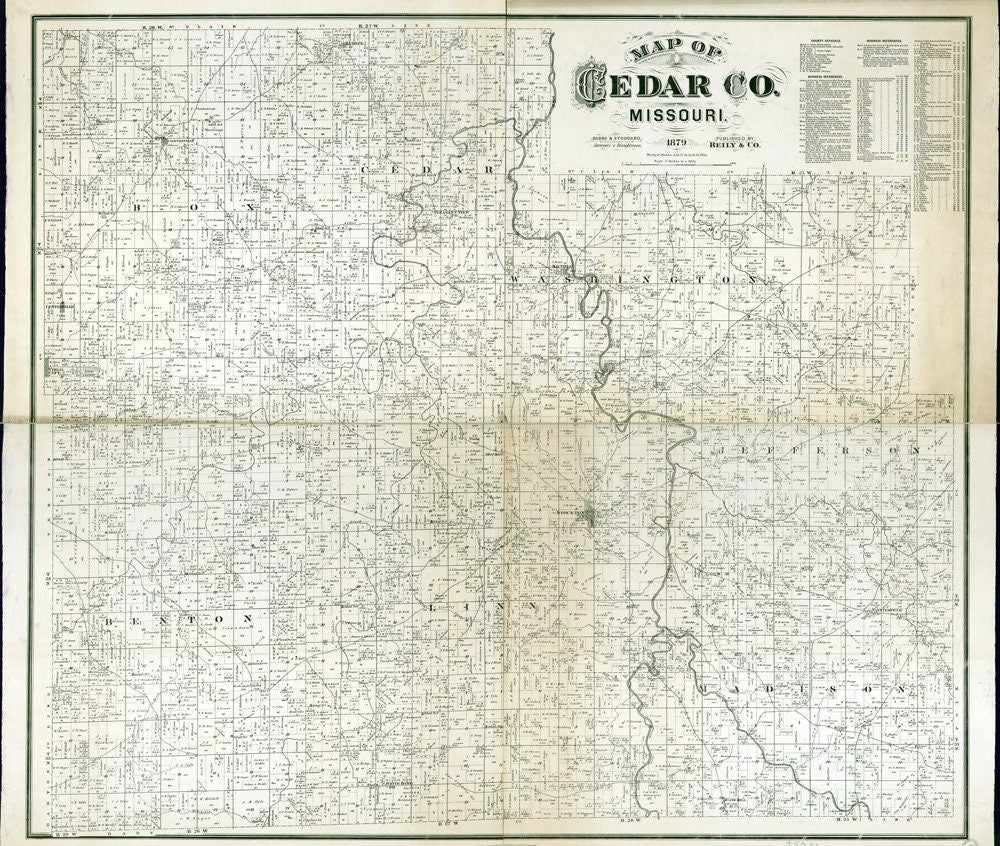 1879 Farm Line Map of Cedar County Missouri