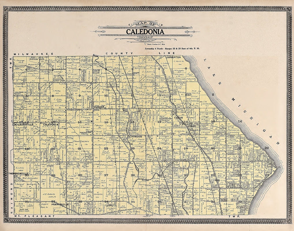 1908 Map of Caledonia Township Racine County Wisconsin